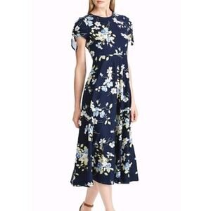 Ralph Lauren Chaps Floral Midi Dress XL – Navy Tie Sleeve Jersey